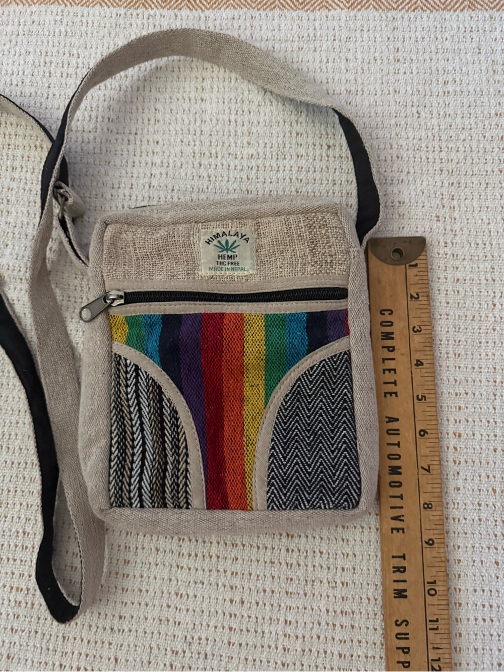 Himalayan Hemp Natural Rainbow Stripe Crossbody Bag - Picture 2 of 7